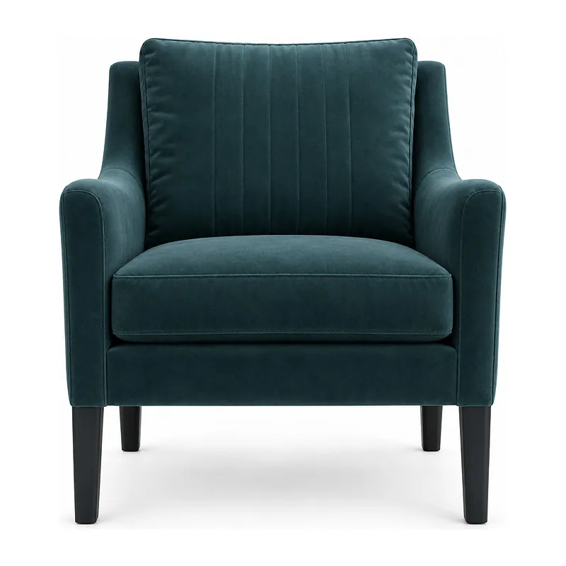 Dark Teal Channel-Back Upholstered Armchair, front product view