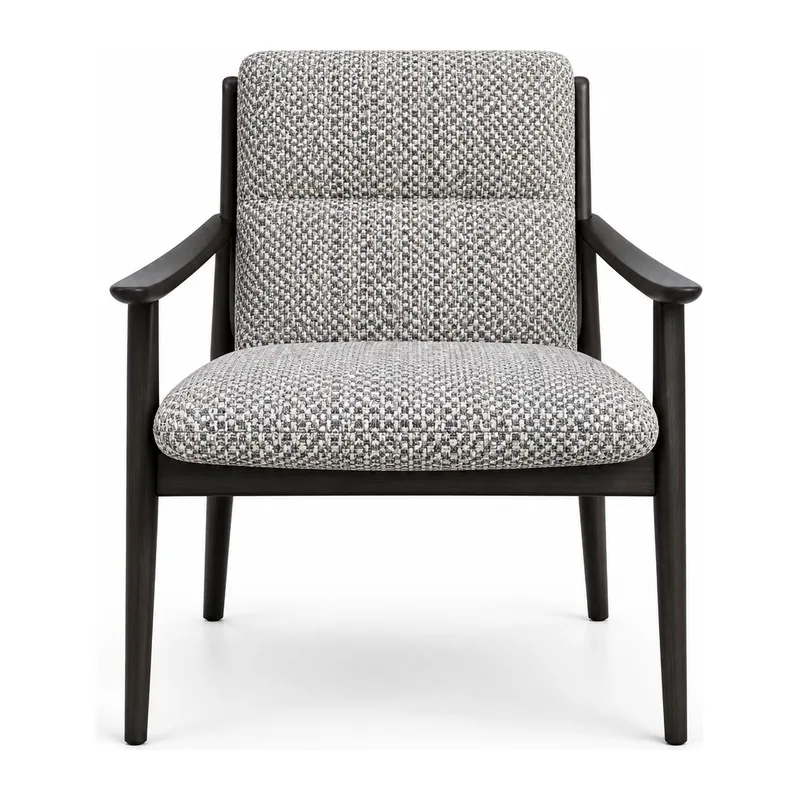 Dark Wood Patterned Upholstered Armchair, front product view