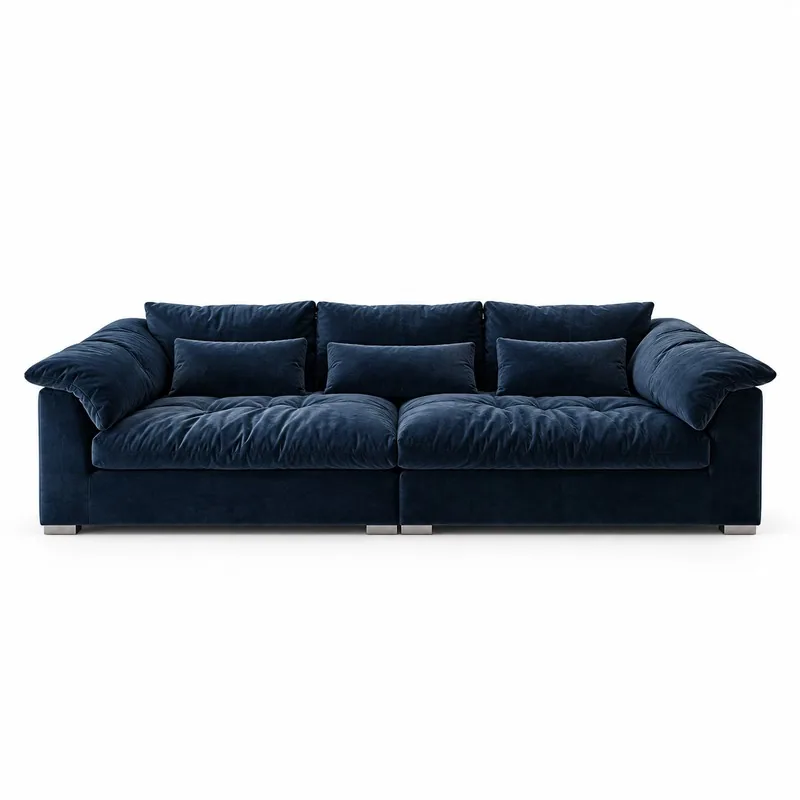 Deep Navy Pillow Arm Three Seat Sofa, front product view