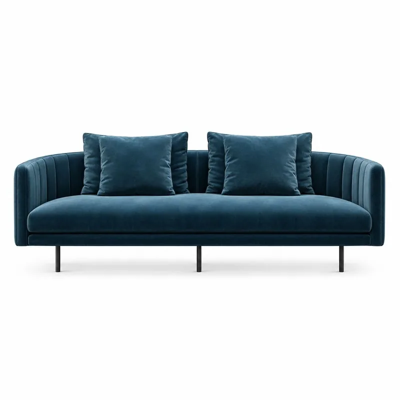 Deep Teal Channel Tufted Wraparound Velvet Sofa, front product view