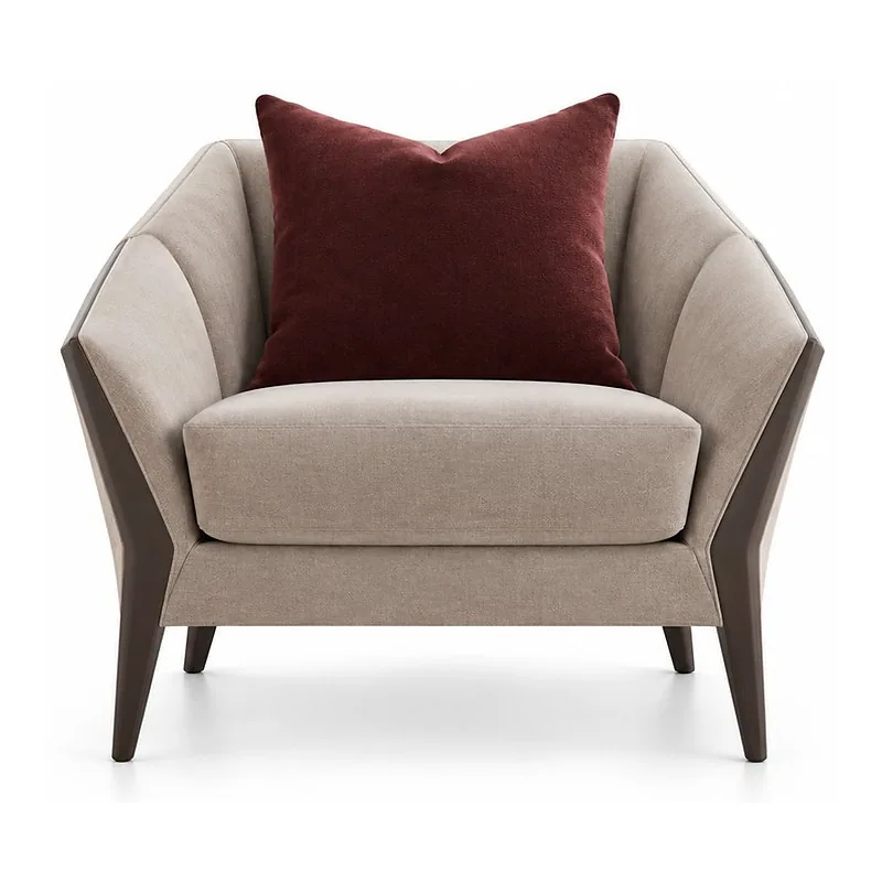 Diamond Beige Upholstered Armchair with Burgundy Pillow, front product view