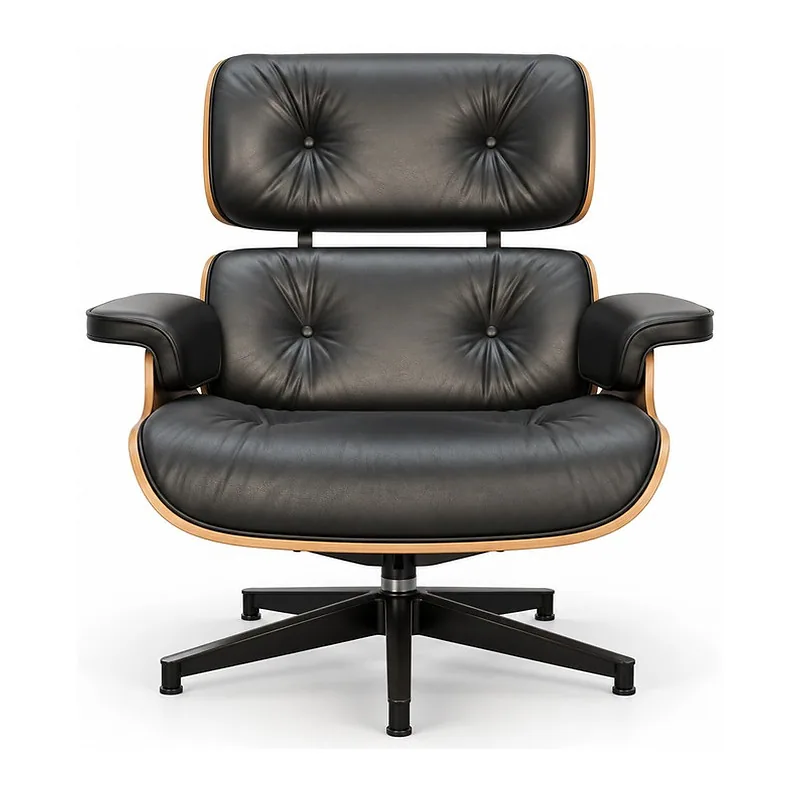 Eames Black Leather Lounge Chair, front product view