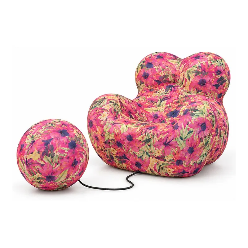 Floral Lounge Chair with Round Ottoman, front product view