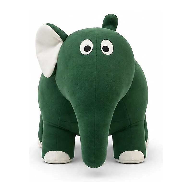 Forest Green Plush Elephant Stool, front product view