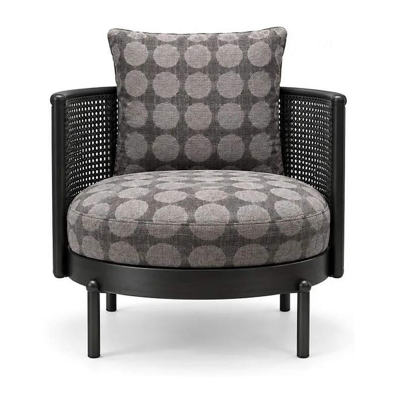 Gray Circle Pattern Rattan Panel Armchair, front product view