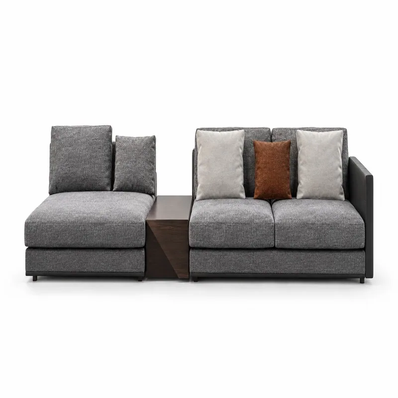 Gray Left Chaise Sectional Sofa with Center Table, front product view