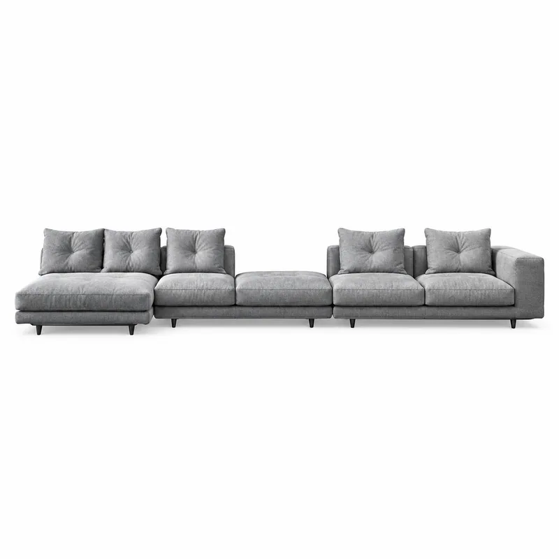 Gray Left Chaise Sectional with Backless Center Module, front product view