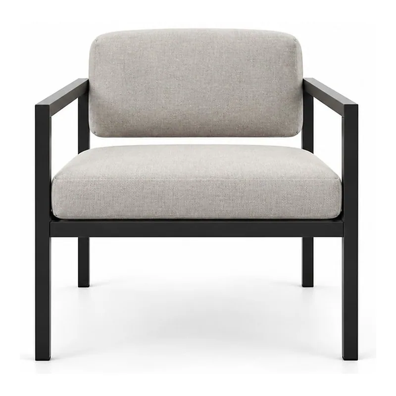 Gray Upholstered Black Square-Frame Armchair, front product view