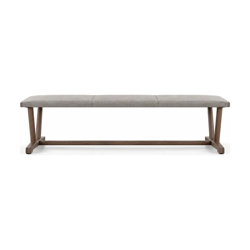Gray Upholstered Trestle Bench, front product view