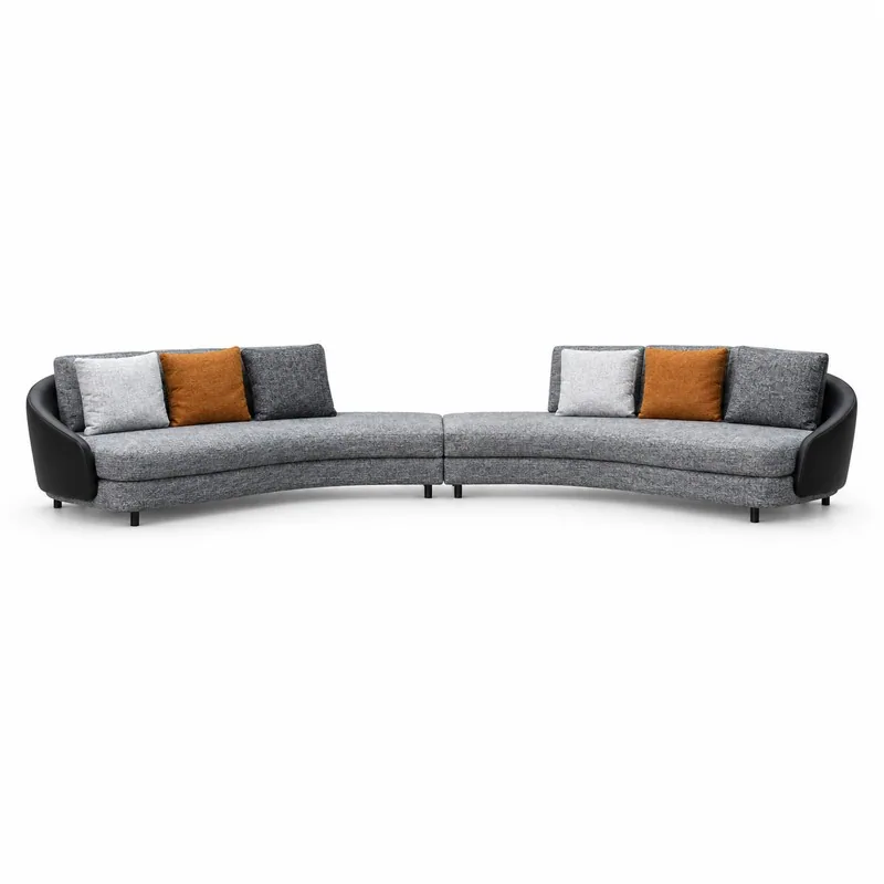 Gray Wave Curved Sofa with Wrapped Ends, front product view