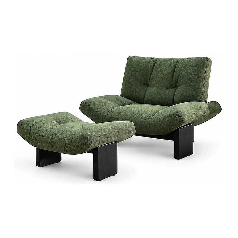 Green Upholstered Lounge Chair with Ottoman, front product view