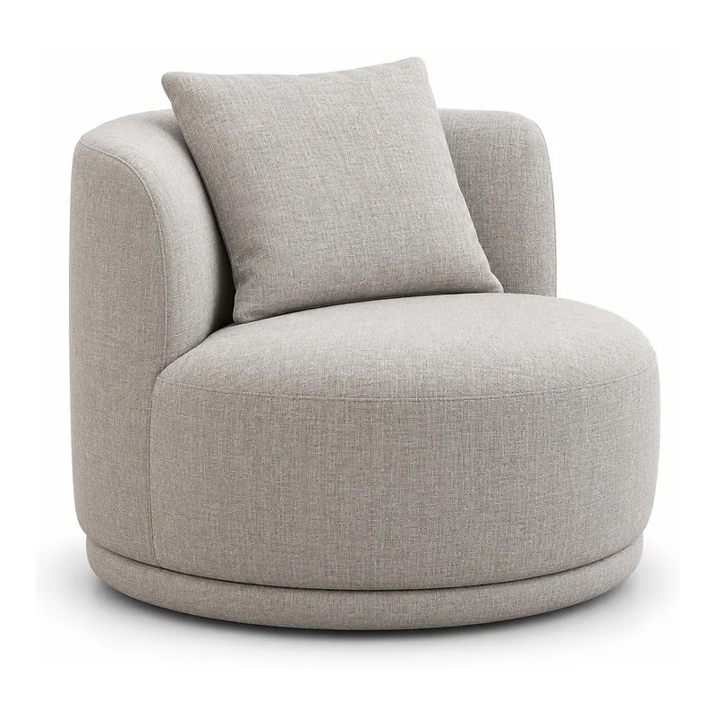 Greige Upholstered Accent Chair with Round Plinth, front product view