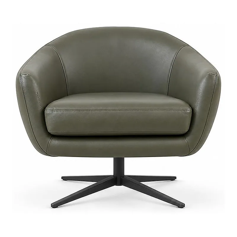 Hezi Olive Gray Green Leather Swivel Lounge Chair, front product view