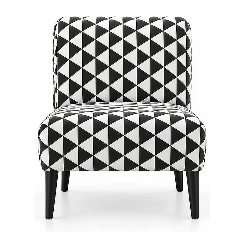 Isabella Black and White Geometric Armless Accent Chair, front product view