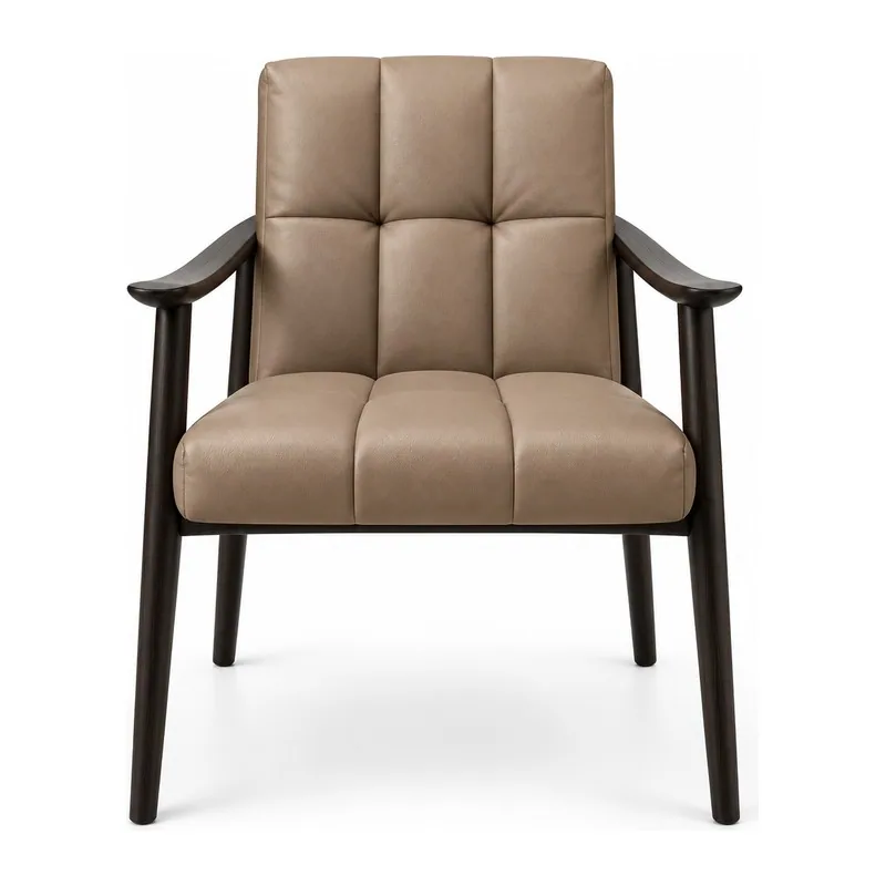 Italian Solid Wood Channel Upholstered Armchair, front product view