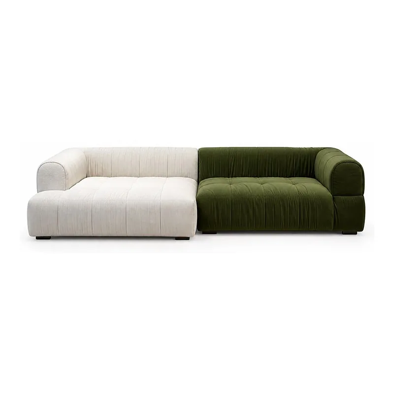 Ivory and Olive Two Tone Chaise Sectional Sofa, front product view