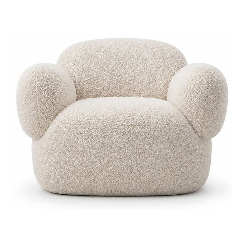 Ivory Boucle Rounded Accent Chair, front product view