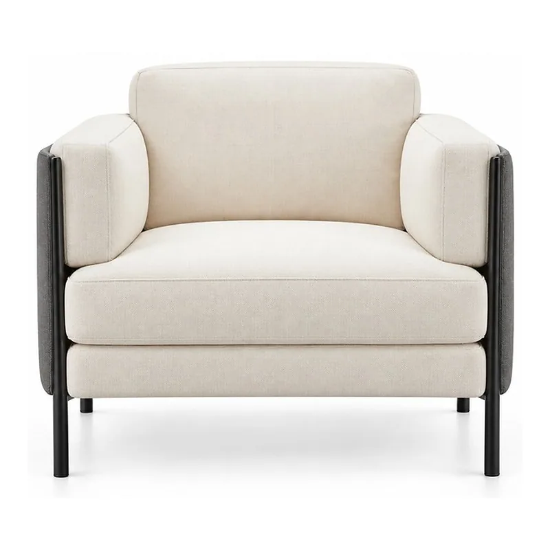 Ivory Charcoal Two-Tone Metal-Leg Armchair, front product view