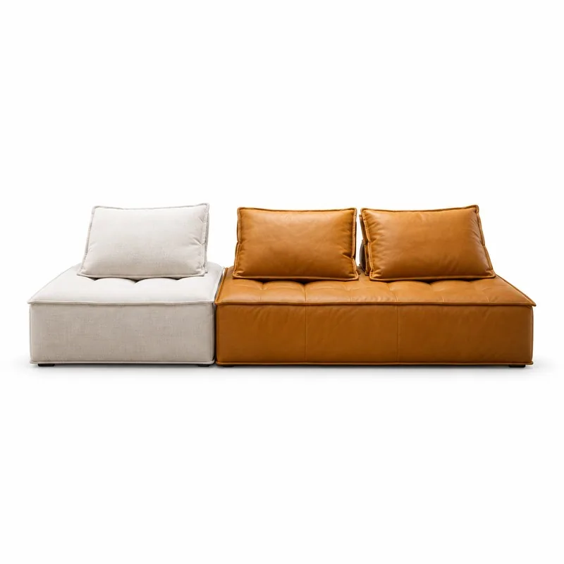 Ivory Cognac Two Tone Armless Modular Sofa, front product view
