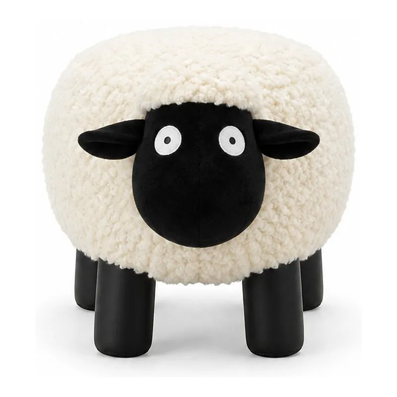 Ivory Curly Fleece Sheep Stool with Black Face, front product view