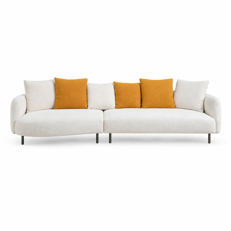 Ivory Curved Fabric Sofa, front product view