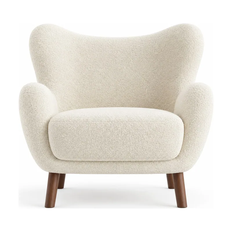 Ivory Curved Wingback Lounge Chair, front product view