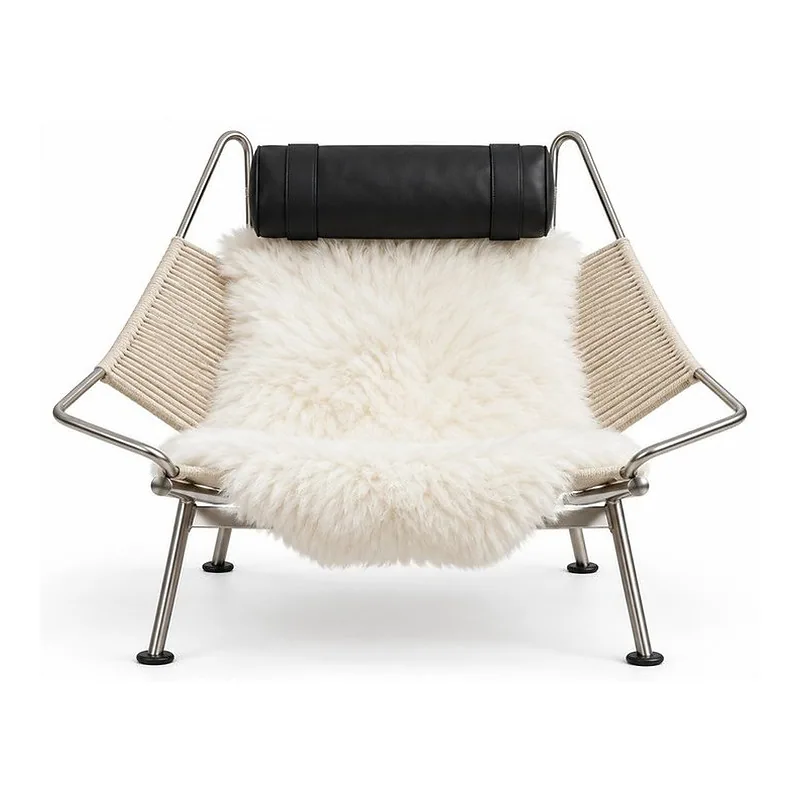 Ivory Faux Fur Butterfly Lounge Chair, front product view