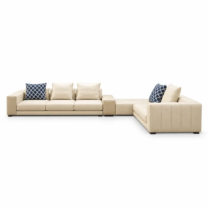 Ivory L-Shaped Sectional with Connector Table, front product view