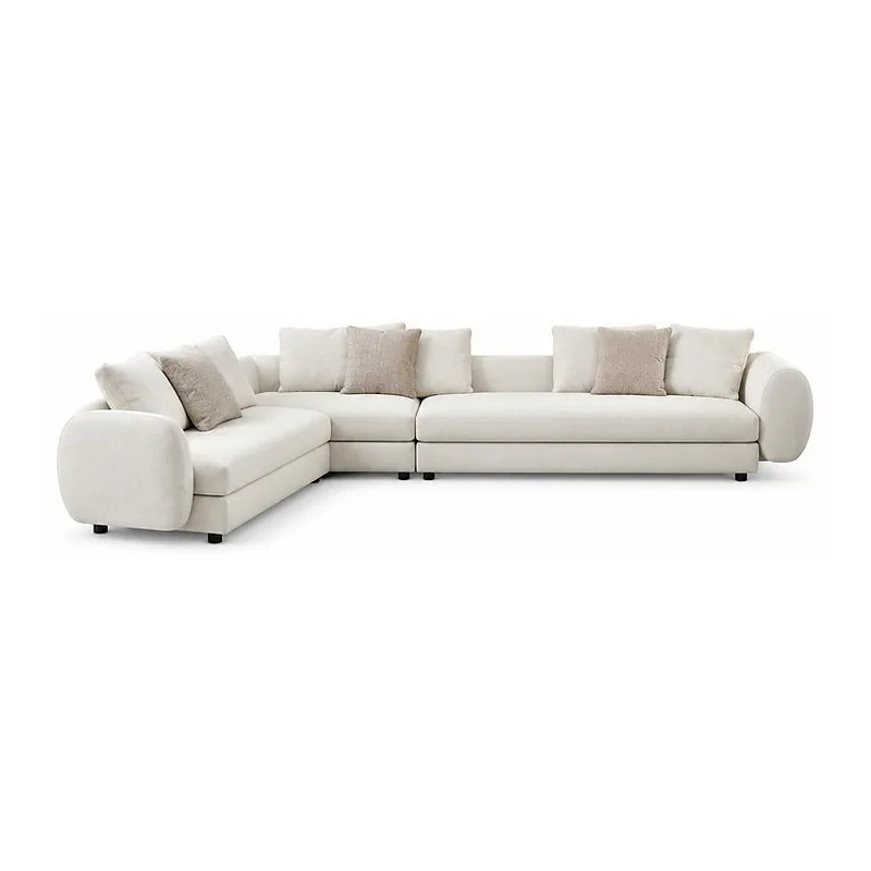 Ivory L Shaped Sofa with Rounded Bolster Arms, front product view