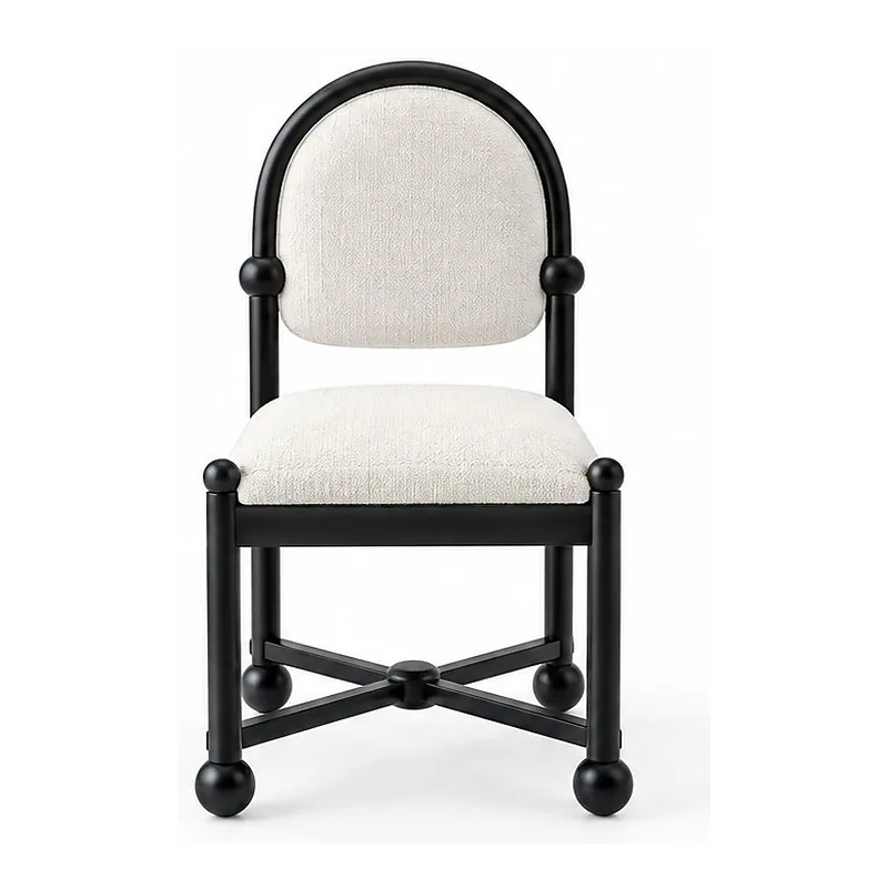 Ivory Oval Back Black Frame Chair, front product view