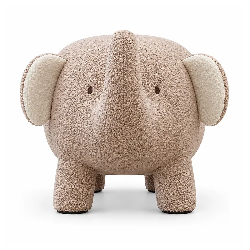 Ivory Plush Elephant Stool, front product view