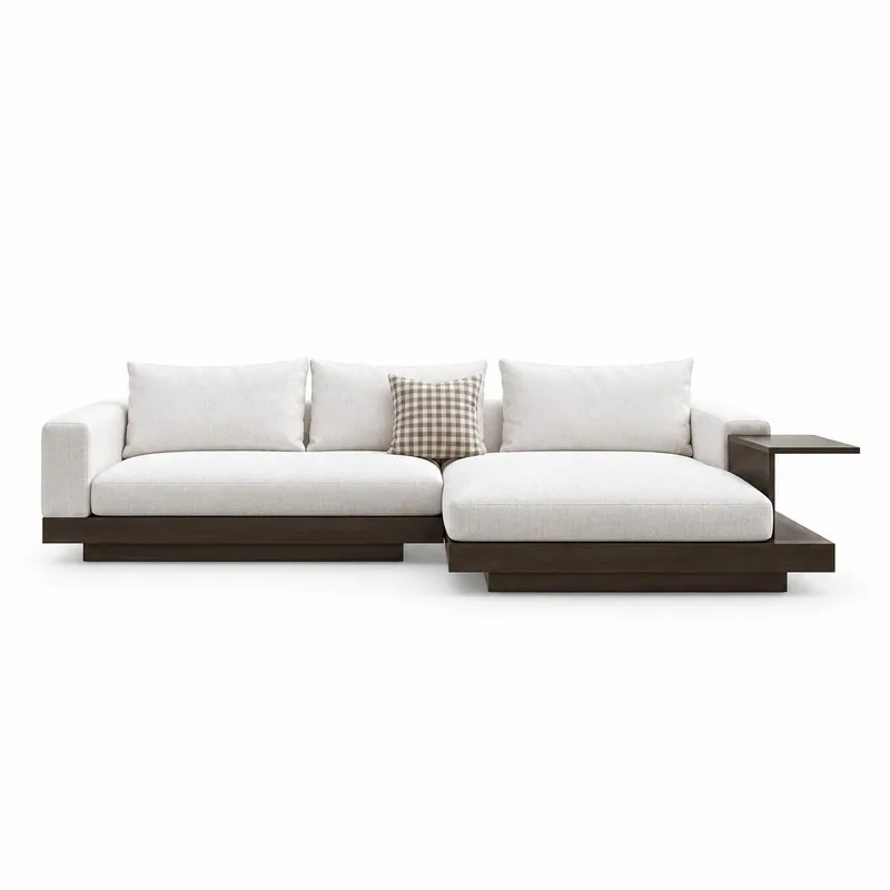 Ivory Right Chaise Wood Platform Sectional with Side Table, front product view