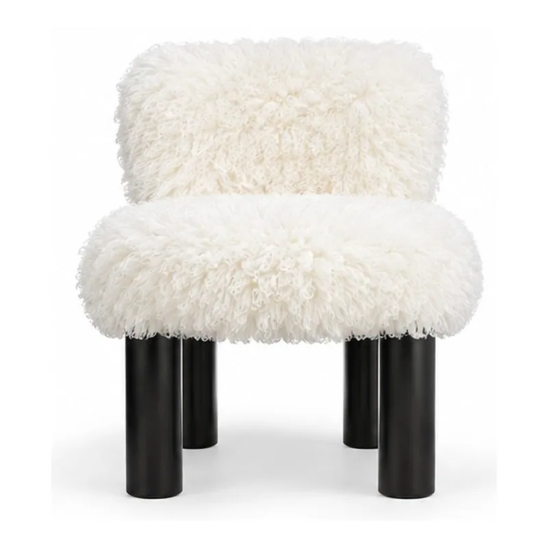 Ivory Shaggy Accent Chair, front product view