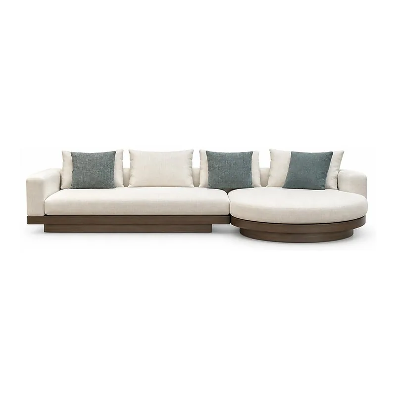Ivory Sofa with Round Walnut Chaise, front product view