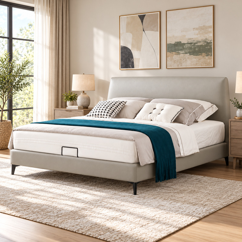 Jiani B8302-1 Upholstered Bed, complete styled bed display