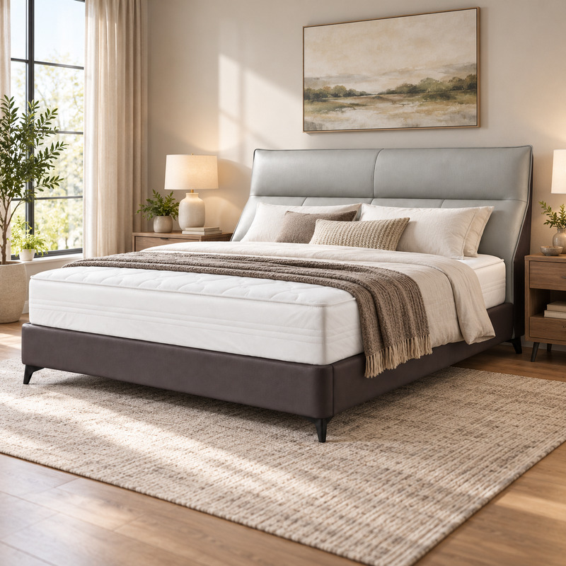 Jiani B8380-1 Upholstered Bed, complete styled bed display