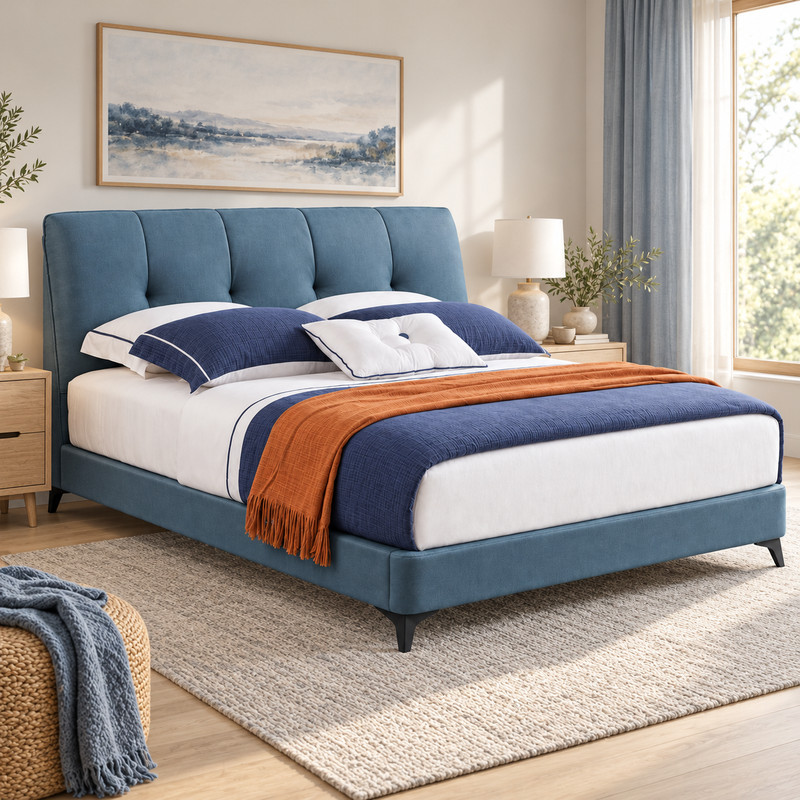 Jiani B8518-1 Upholstered Bed, complete styled bed display
