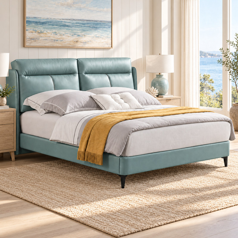 Jiani B8533 Upholstered Bed, complete styled bed display