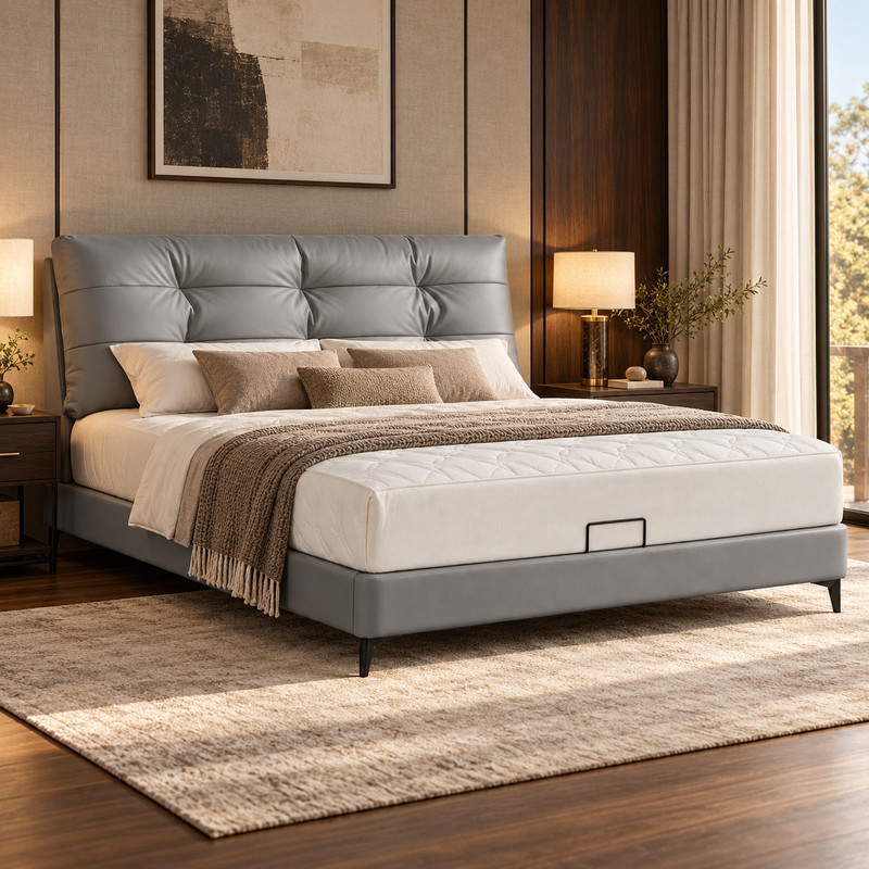 Jiani B8588 Upholstered Bed, complete styled bed display