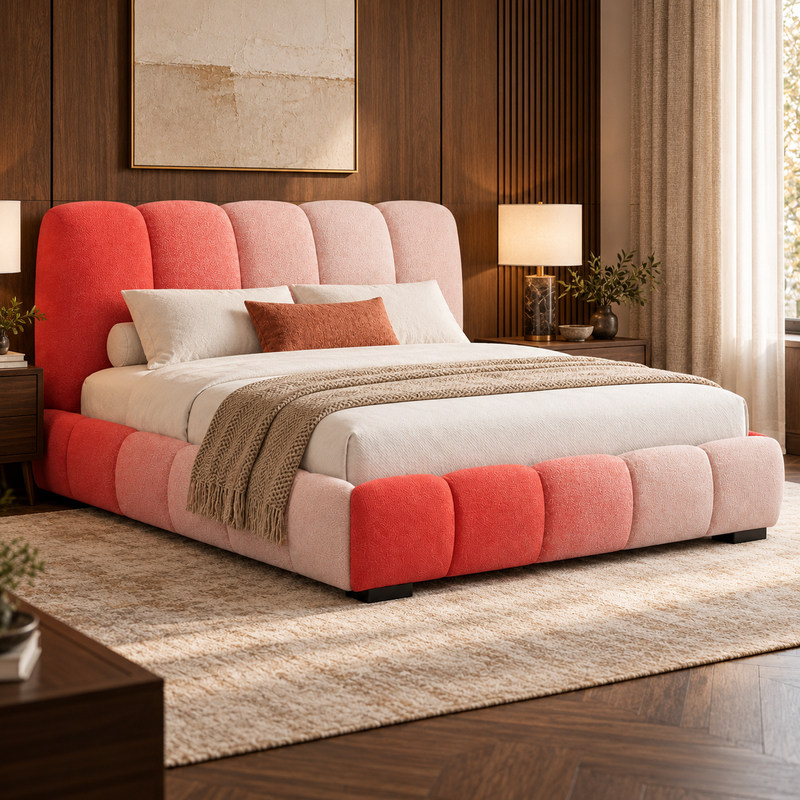 Jiani B8592 Upholstered Bed, complete styled bed display
