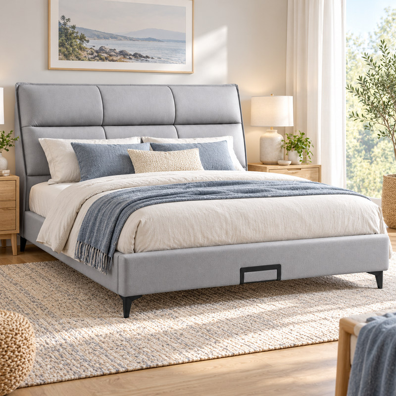 Jiani B8620 Upholstered Bed, complete styled bed display