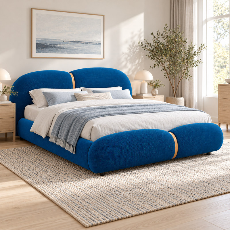 Jiani B8633 Upholstered Bed, complete styled bed display