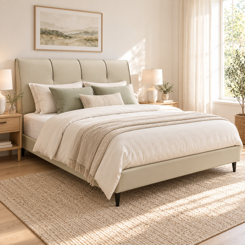 Jiani B8636-1 Upholstered Bed, complete styled bed display
