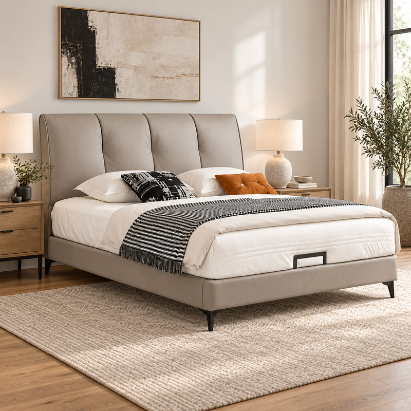 Jiani B8636 Upholstered Bed, complete styled bed display