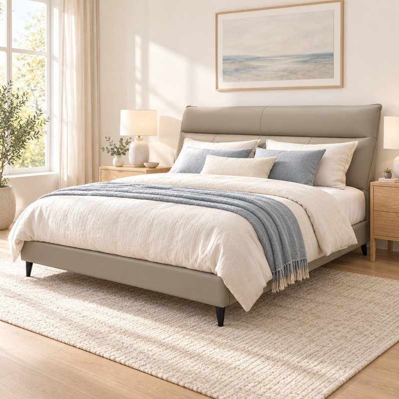Jiani B8661-1 Upholstered Bed, complete styled bed display