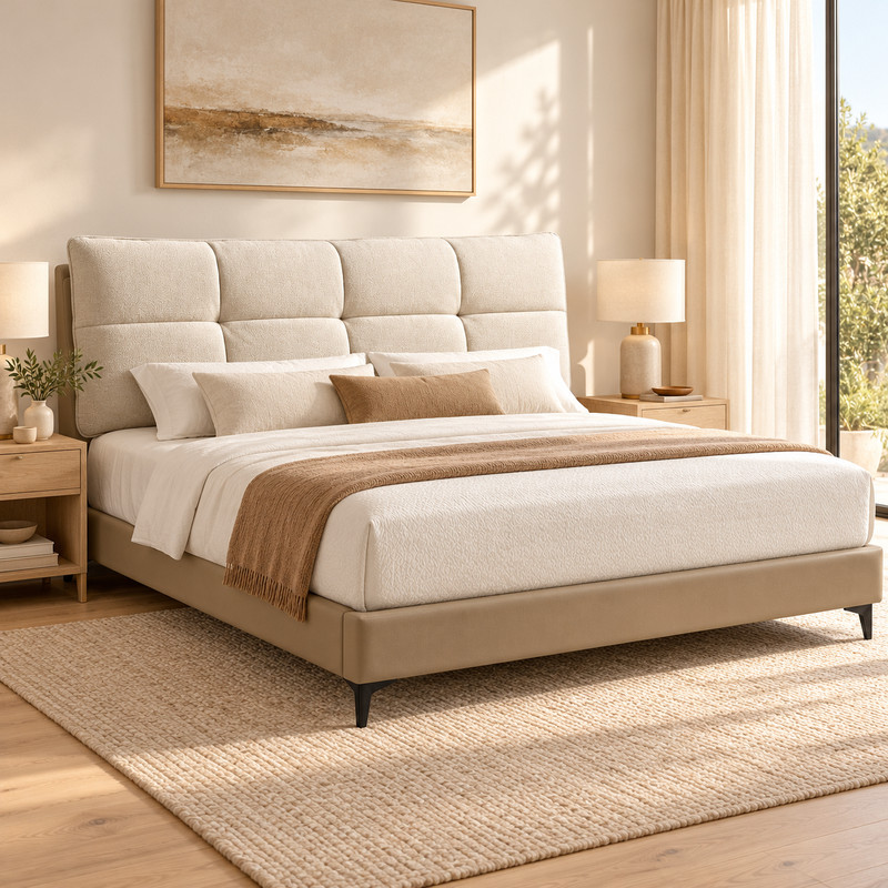 Jiani B8662 Upholstered Bed, complete styled bed display