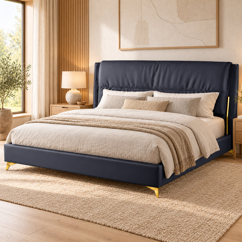 Jiani C2025 Upholstered Bed, complete styled bed display