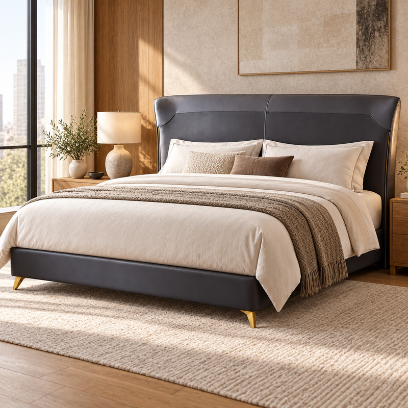 Jiani C2033 Upholstered Bed, complete styled bed display
