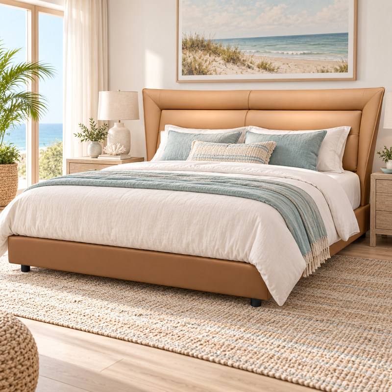 Jiani C2068 Upholstered Bed, complete styled bed display
