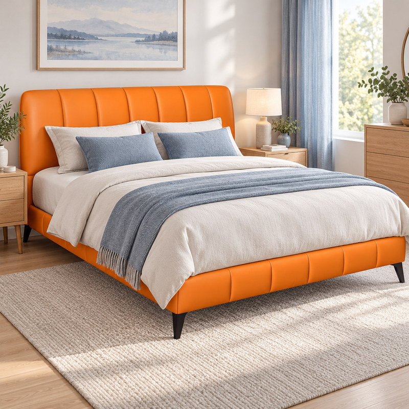 Jiani C2069 Upholstered Bed, complete styled bed display